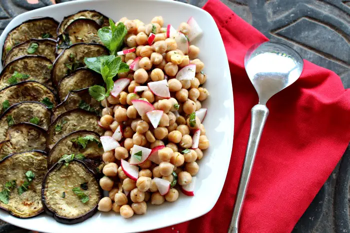 aubergine mint & chickpea salad