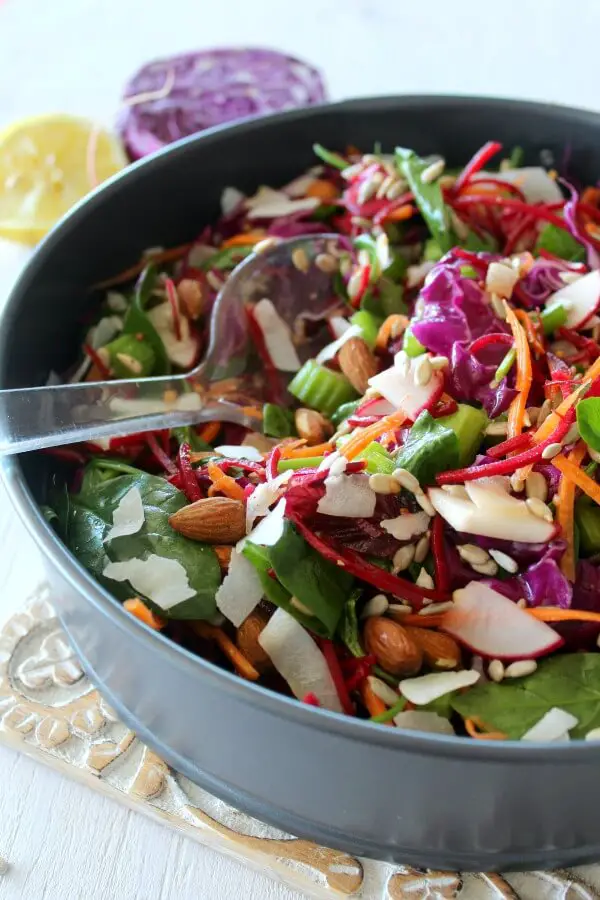 Red Cabbage Spinach & Beetroot Detox Salad. A refreshing summer salad with a honey mustard dressing - packed full of healthy goodness, colour and flavour! Vegetarian side dish | berrysweetlife.com