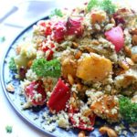 Roasted Butternut Squash Cous Cous Salad with Pesto Dressing. An easy, healthy vegetarian salad that is bursting with colour and flavour. You can't go wrong with this healthy dish! | berrysweetlife.com