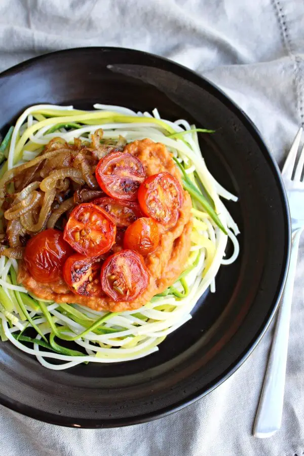 Baby Marrow Spaghetti & Rustic Plum Tomato Sauce. A delicious quick & easy vegetarian weeknight dinner the whole family will adore | berrysweetlife.com