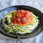 Baby Marrow Spaghetti & Rustic Plum Tomato Sauce. A delicious quick & easy vegetarian weeknight dinner the whole family will adore | berrysweetlife.com