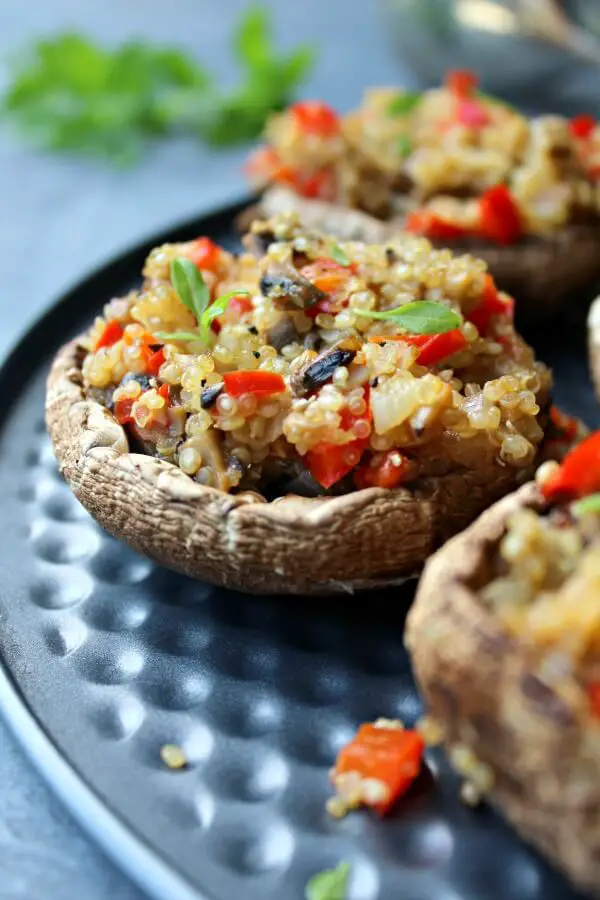 Pepper Quinoa Stuffed Giant Mushrooms. Fragrant, delectable & oh so healthy! Perfect as a side dish or a light meal they take only 35 minutes to make! | berrysweetlife.com