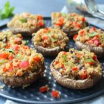 Pepper Quinoa Stuffed Giant Mushrooms. Fragrant, delectable & oh so healthy! Perfect as a side dish or a light meal they take only 35 minutes to make! | berrysweetlife.com