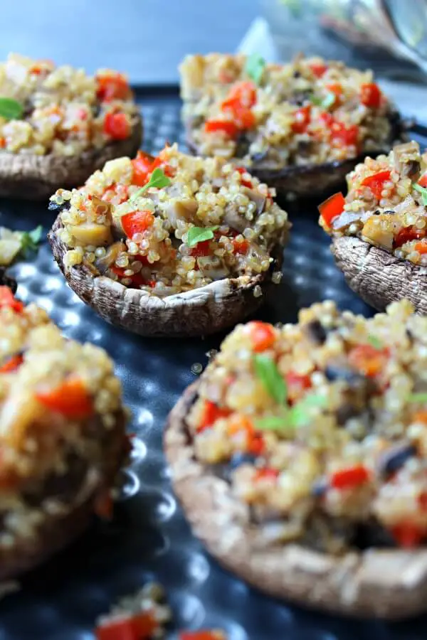 Pepper Quinoa Stuffed Giant Mushrooms. Fragrant, delectable & oh so healthy! Perfect as a side dish or a light meal they take only 35 minutes to make! | berrysweetlife.com