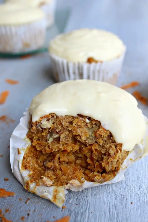 Easy Cream Cheese Frosted Carrot Pecan Cupcakes. Delicious nutty carrot cupcakes made with brown flour. Great for birthdays, kids & adults adore these | berrysweetlife.com