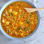 Baked Chicken Barley Kale Stew. A healthy, hearty stew with lots of vegetables, barley & chicken thighs. A great family meal or kitchen supper! | berrysweetlife.com