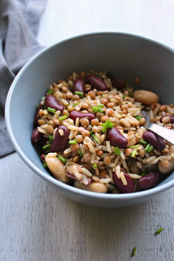 Warm Brown Rice Lentil Kidney Bean Salad. A healthy, quick & easy salad recipe that is perfect as a light main, or delicious side dish | berrysweetlife.com