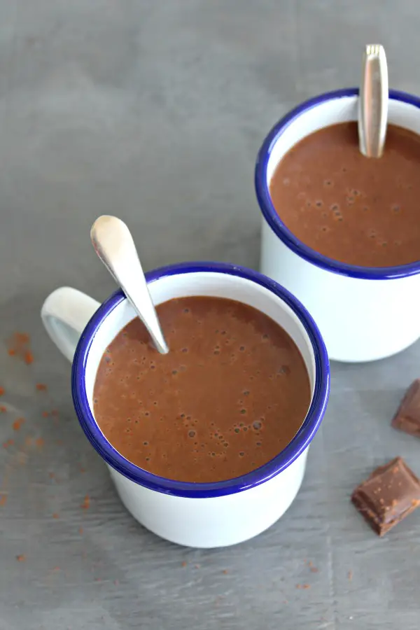 Spicy Thick Healthy Hot Chocolate. The perfect warm and comforting, silky smooth hot chocolate treat, it's quick and easy to make and the whole family will love it. | berrysweetlife.com