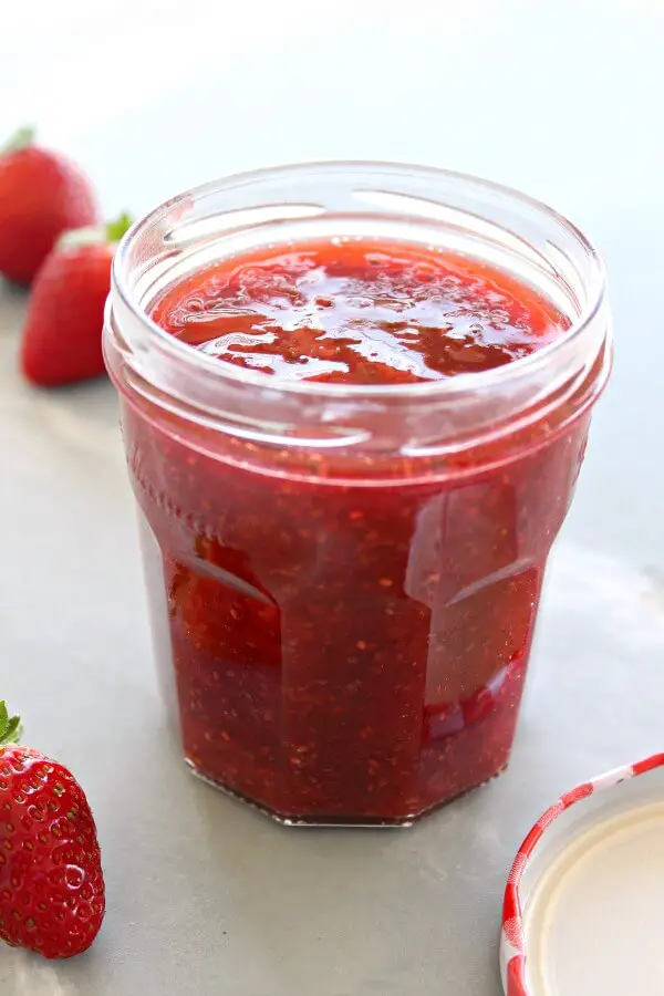 Sugar Free Strawberry Chia Seed Jam. Easy 20 minute, honey sweetened jam, packed with strawberries and chia seeds with a hint of vanilla. This jam is the BEST ever! | berrysweetlife.com