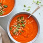 Nutritious Red Pepper Carrot Soup. Quick and easy, bursting with flavour, colour, vitamins and minerals, you can't go wrong with this delicious soup! | berrysweetlife.com