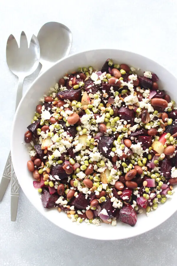 A delightfully colourful and healthy Roasted Beet Potato Salad With Cashew Dressing that is easy to make, vegan, dairy free, sugar free and egg free | berrysweetlife.com