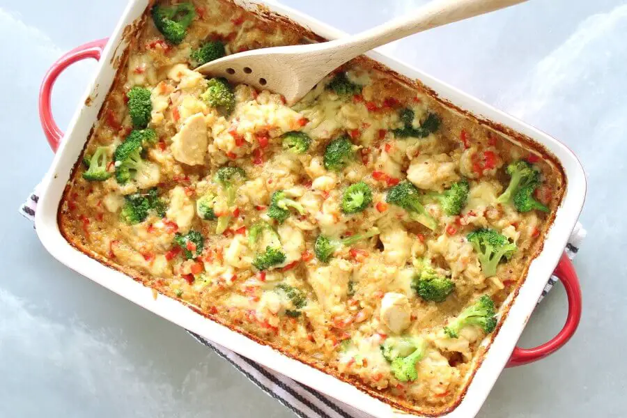 Super tasty and easy baked Mustard Chicken Quinoa Red Pepper Casserole from scratch with all healthy ingredients! This is healthy comfort food at its best | berrysweetlife.com