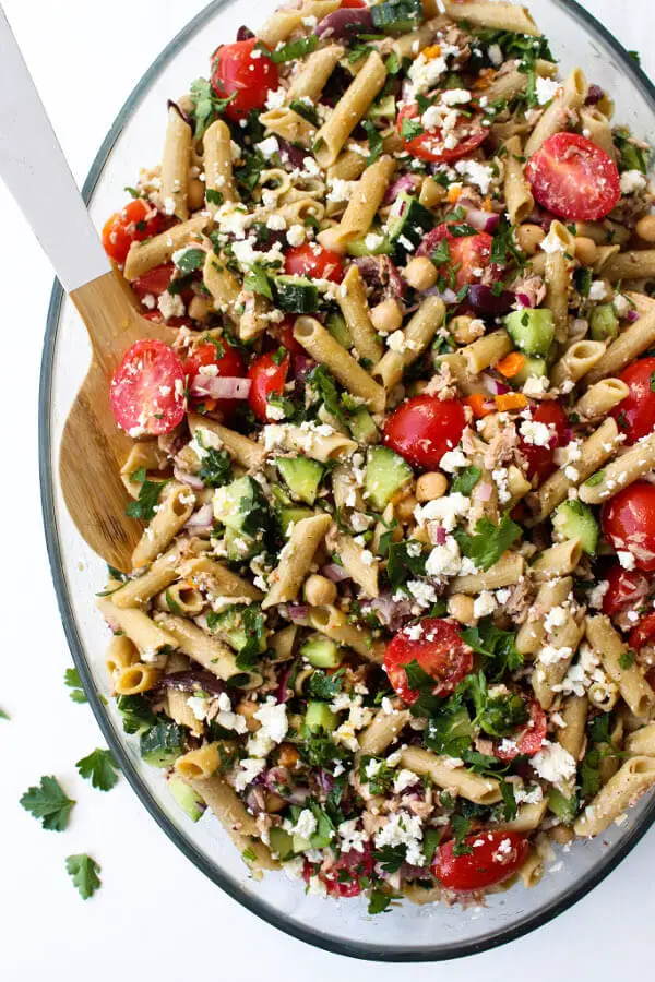 Mediterranean Tuna Chickpea Pasta Salad - Berry Sweet Life