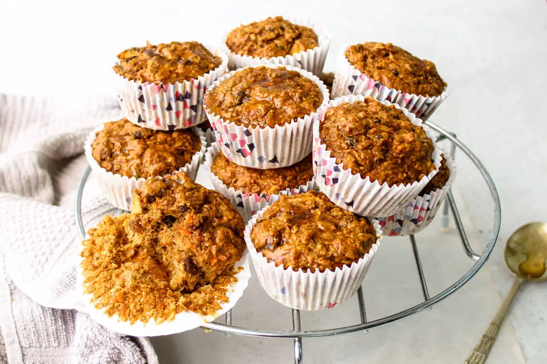 Healthy Morning Glory Muffins on wire wrack