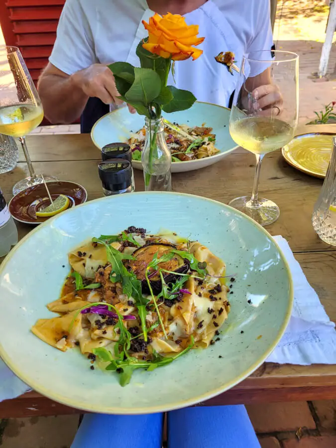 White wine with pasta dish